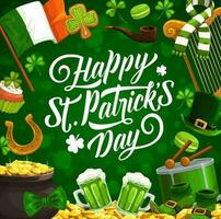 Shamrock, leprechaun hat and gold. Patricks Day vector