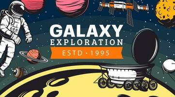 Galaxy exploration, astronaut and space shuttles vector