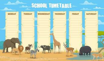 School timetable with african animals vector