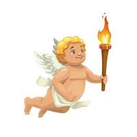 Cupid character with torch, Valentines Day angel vector