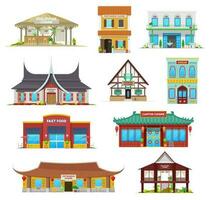 National cuisine restaurants vector buildings set