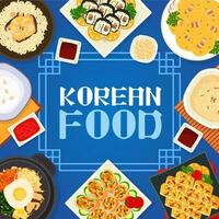 Korean cuisine vector menu cover, meals of Korea