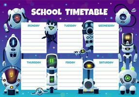 Robots, drones and androids school timetable. vector