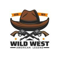 vaquero sombrero y pistolas icono, salvaje Oeste, occidental rodeo vector