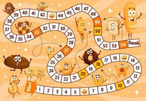 Board game with cartoon bakery, cookies characters vector