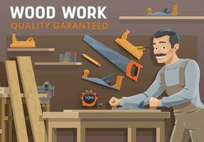 Carpentry, woodwork industry. Carpenter with tools vector