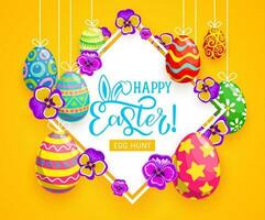 Easter eggs, bunny ears and spring flower vector