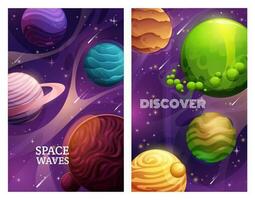 espacio planeta pancartas, universo galaxia exploración vector