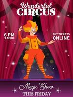 Shapito circus poster, cartoon clown character vector