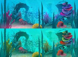 Ocean or sea underwater background, fish, reef vector