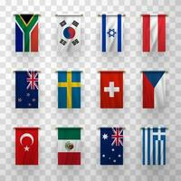 Realistic 3d flags icons countries symbolic set vector