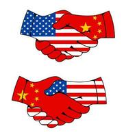 China USA partnership, business trade handshake vector