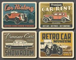 Retro car museum and vintage auto rental salon vector