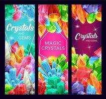 Crystal gem stones and gemstone cartoon minerals vector