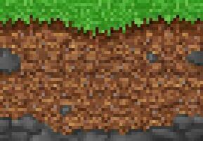 Pixel game background, cubic pixel grass, ground vector