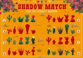 Shadow match game worksheet with mexican cactuses vector