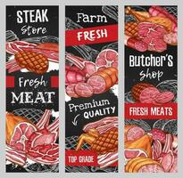 Meat food and sausages sketch blackboard banners vector