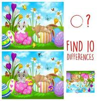 Kids game find ten differences with Easter rabbits vector