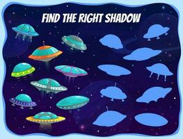 Space shadows kids game with spaceships, puzzle vector