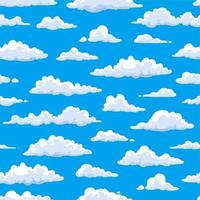 Cloudscape seamless pattern, cartoon fluffy clouds vector