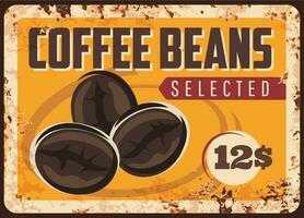 Coffee roasted beans vector rusty plate
