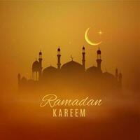 Ramadan Kareem holiday Arabian mosque, Eid Mubarak vector