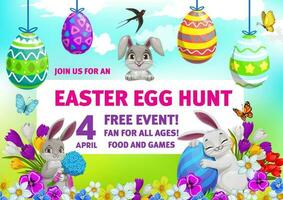 Easter holiday egg hunt party flyer with bunnies vector