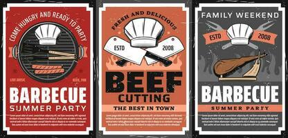 Barbecue party and steak restaurant retro posters vector