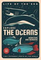 Oceano vida, submarino monstruos y maravillas póster vector