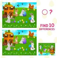 Find differences kids game with Easter egg hunt vector