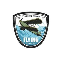 Flying academy retro icon with vintage airplane vector