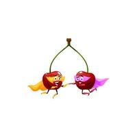 Cartoon cherry twins superhero personages flying vector