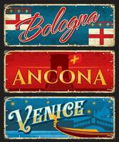 Bolonia, ancona y Venecia italiano viaje platos vector