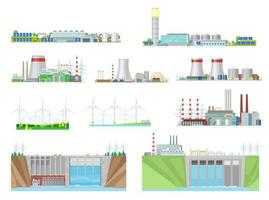 Power plant and energy station building icons vector