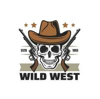 American Western, Wild West skull in cowboy hat vector