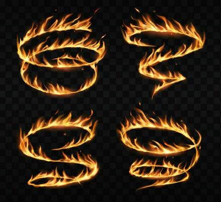 Fire tornado twister, red cyclone vortex, spirals