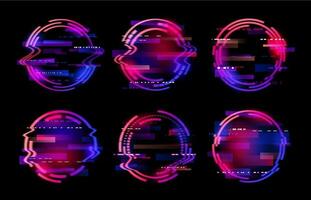 Abstract neon circle ring, glitch frame background vector