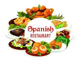 Spanish cuisine meat, fish dishes with vegetables vector