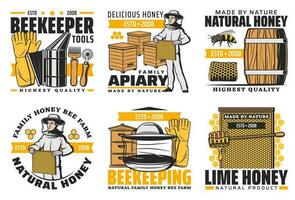 Natural organic honey, beekeeping apiary farm vector