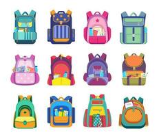 colegio bolsa, mochila y estudiante mochila íconos vector