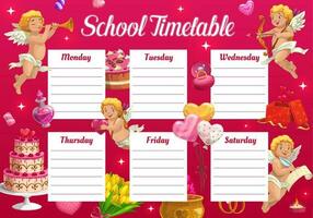 Valentine day school timetable template with cupid vector