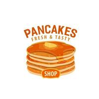 Pancakes shop, cafe dessert cartoon vector icon