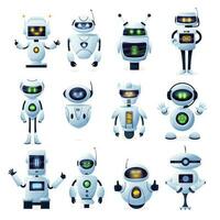 Robots and chatbots, cartoon AI bots and cyborgs vector