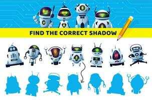 Kids board game find and match shadows, robots vector