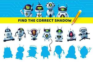 Kids board game find and match shadows, robots vector