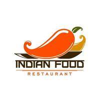 Indian cuisine food restaurant, curry and pepper vector