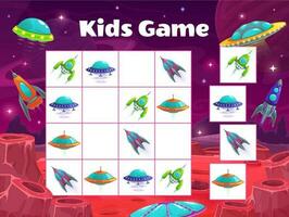 Kids maze game with spaceships, vector sudoku