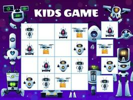 sudoku niños juego bloquear rompecabezas, robots y drones vector