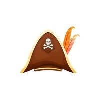 Tricorn cocked hat, brown filibuster pirate cap vector
