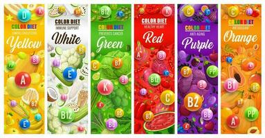 color arco iris dieta pancartas, vitamina, fruta, vegetariano vector